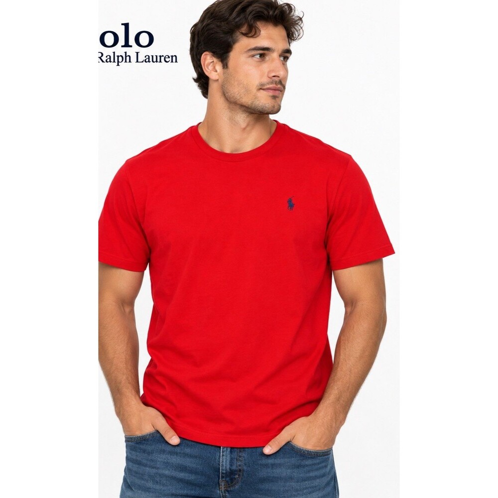 Polo Ralph Lauren Men’s XXL Red T Shirt Blue Pony Logo 100% Cotton Crew Neck